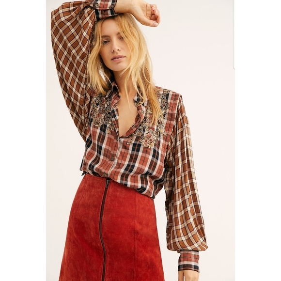 New FREE PEOPLE plaid Button Down Shirt - Picture 1 of 8